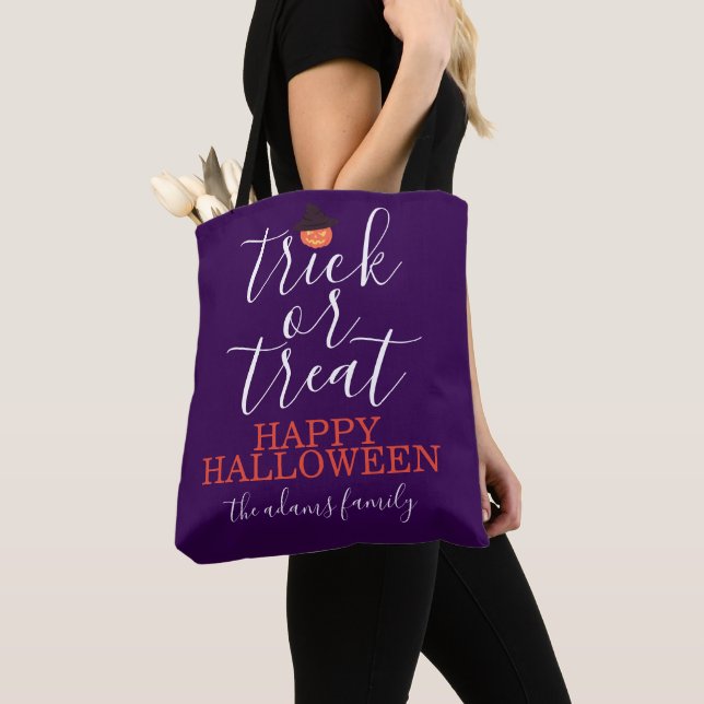 Anpassningsbar Bus eller godis Halloween Tote Bag  Tygkasse (Närbild)