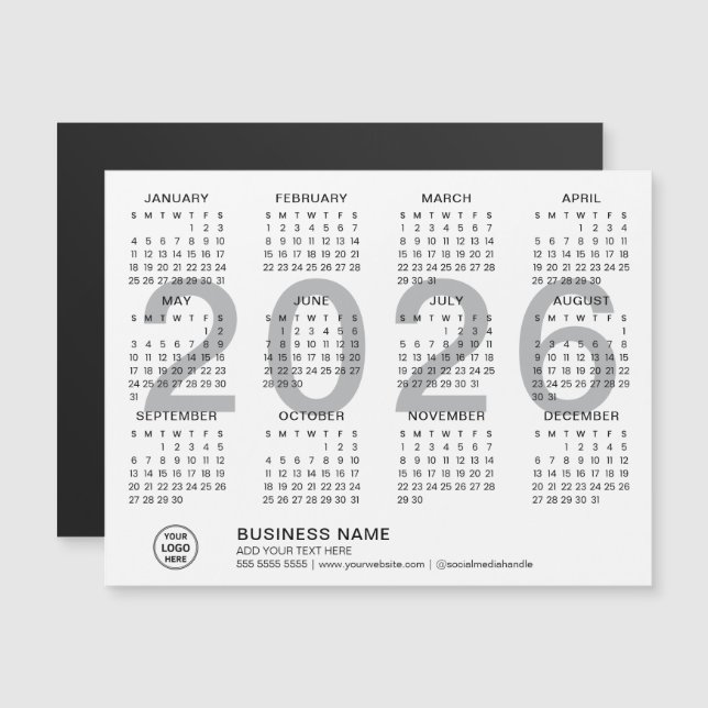 Anpassningsbar Business 2026 White Magnetic Calend (Fram/baksida)