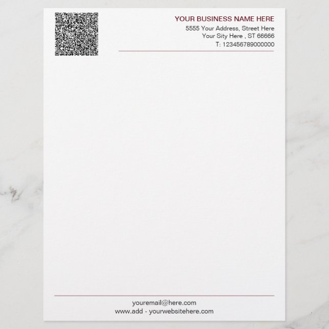 Anpassningsbar Business Letterhead-mall med QR-kod Brevhuvud (Framsida)