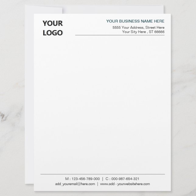 Anpassningsbar Business Letterhead med Logotyp och Brevhuvud (Framsida)
