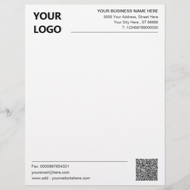 Anpassningsbar Business Letterhead med QR-kod och  Brevhuvud (Framsida)