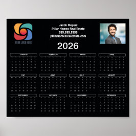 Anpassningsbar Business Logotyp 2026 Calendar Blac Poster