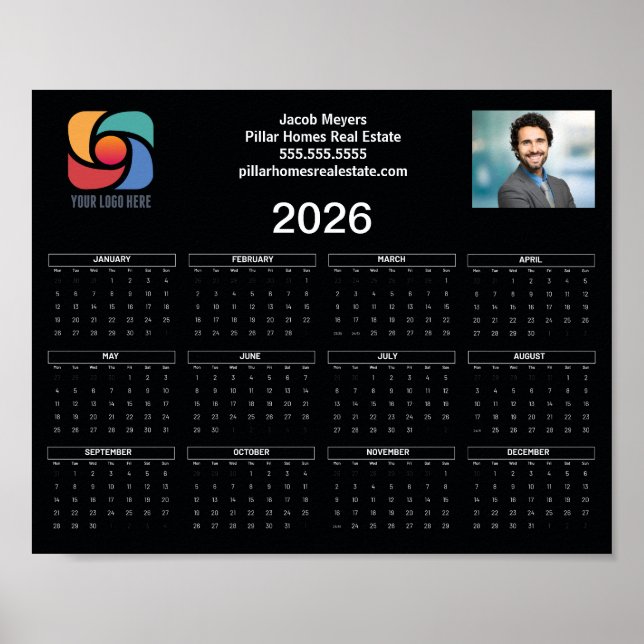 Anpassningsbar Business Logotyp 2026 Calendar Blac Poster (Framsidan)