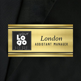 Anpassningsbar Business Logotyp Black och Guld Nam Namnbricka