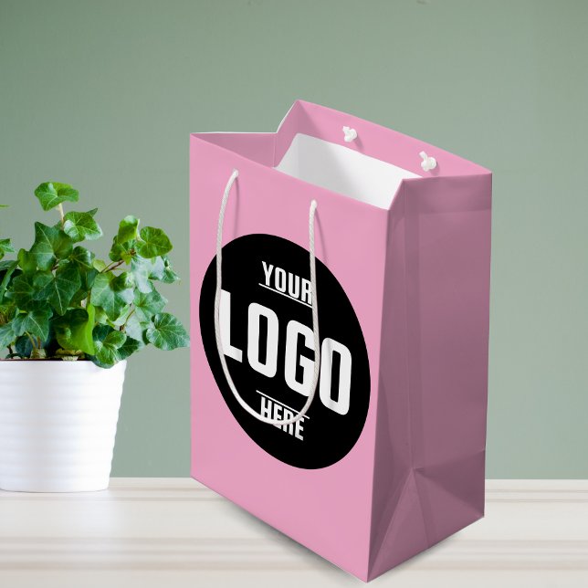 Anpassningsbar Business Logotyp Branded - Rosa (Custom Business Logo Branded – Pink Medium Gift Bag)