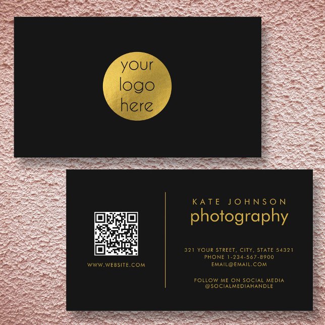 Anpassningsbar Business Logotyp Circle Black Guld  Visitkort (Custom Business Logo Circle Black Gold Modern Business Card)