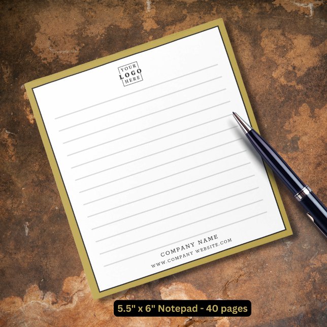 Anpassningsbar Business Logotyp Company Namn Guld  Anteckningsblock (Custom Business Logo Company Name Gold Border Notepad
)