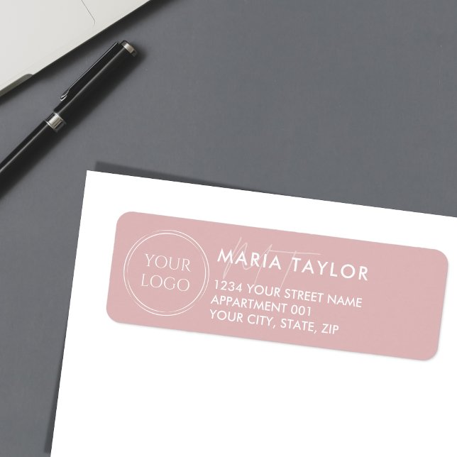 Anpassningsbar Business Logotyp Modern Monogram  R Returadress Etikett (modern logo blush pink)