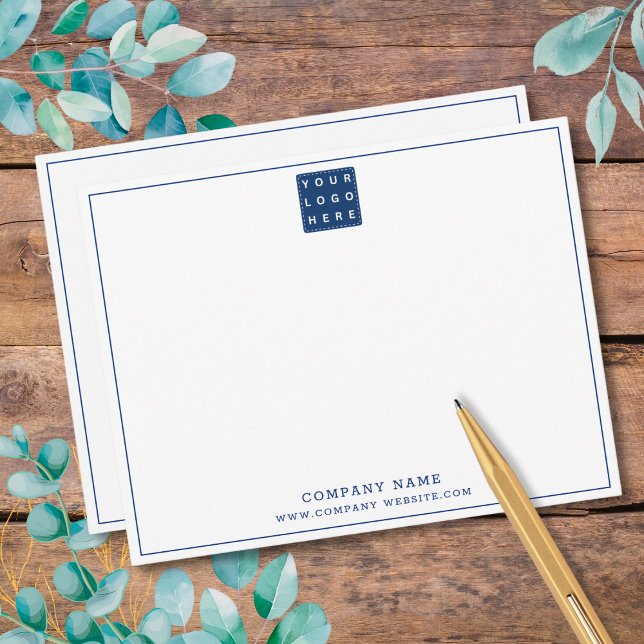 Anpassningsbar Business Logotyp Navy Blue Company  Anteckningskort (Custom Business Logo Navy Blue Company Name Note Card | Match border and company name to brand color)