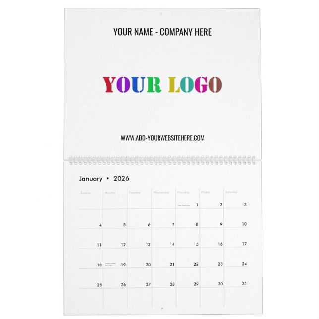 Anpassningsbar Business Logotyp Promoendar Calenda Kalender (Jan 2026)