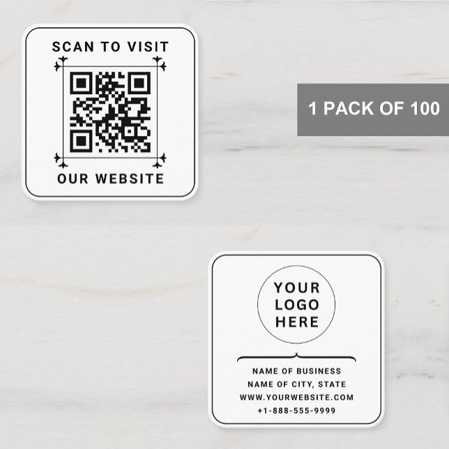Anpassningsbar Business Logotyp & QR-kod | Modern  Fyrkantigt Visitkort (White Square Business Card Printing)