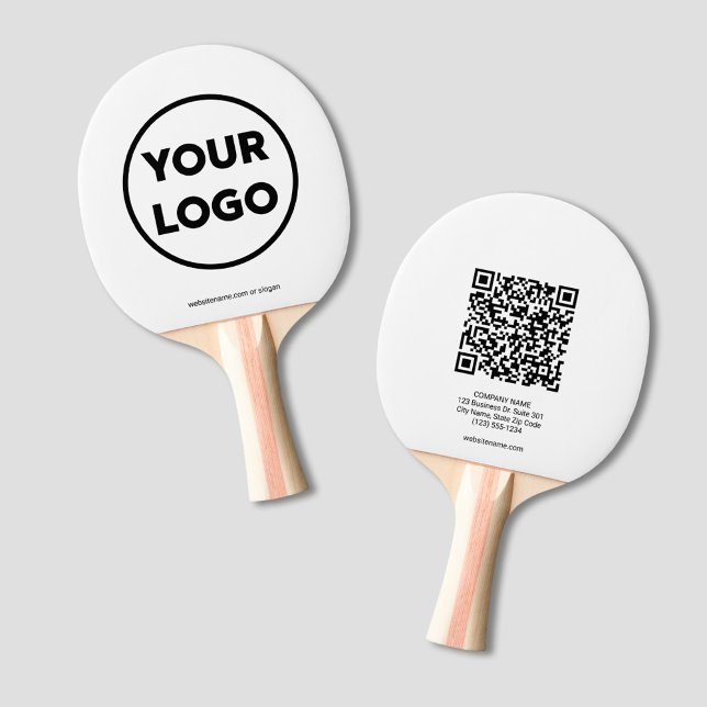 Anpassningsbar Business Logotyp QR-kod och textkod Pingisracket (Custom Business Logo QR Code and Text Branded Ping Pong Paddle, front/back)