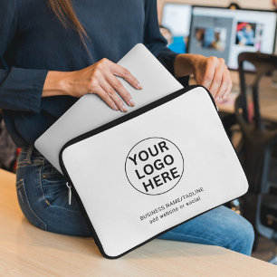 Anpassningsbar Business Logotyp & Text l Black & W Laptop Fodral