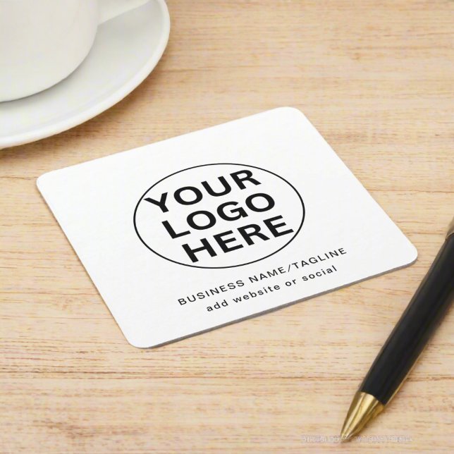 Anpassningsbar Business Logotyp & Text l Black & W Underlägg Papper Kvadrat (Skapare uppladdad)
