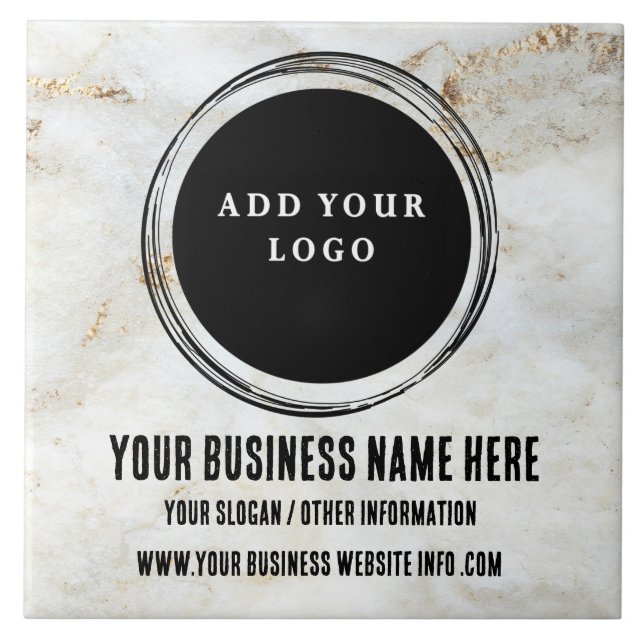 Anpassningsbar Business Logotyp White & Guld Marbl Kakelplatta (Framsidan)