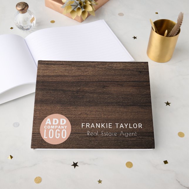 Anpassningsbar Business Logotyp Wood  Anpassningsb Gästböcker (Framsida Öppen)