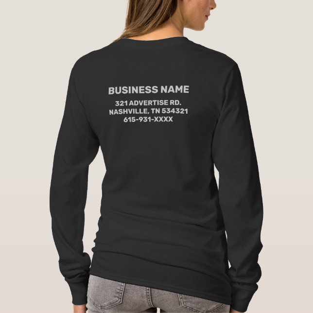 Anpassningsbar Business Namn Advertise Black T Shirt (Baksida)