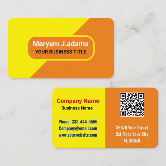Anpassningsbar Business Namn - Modern Gult och Ora Visitkort (Fram/baksida)