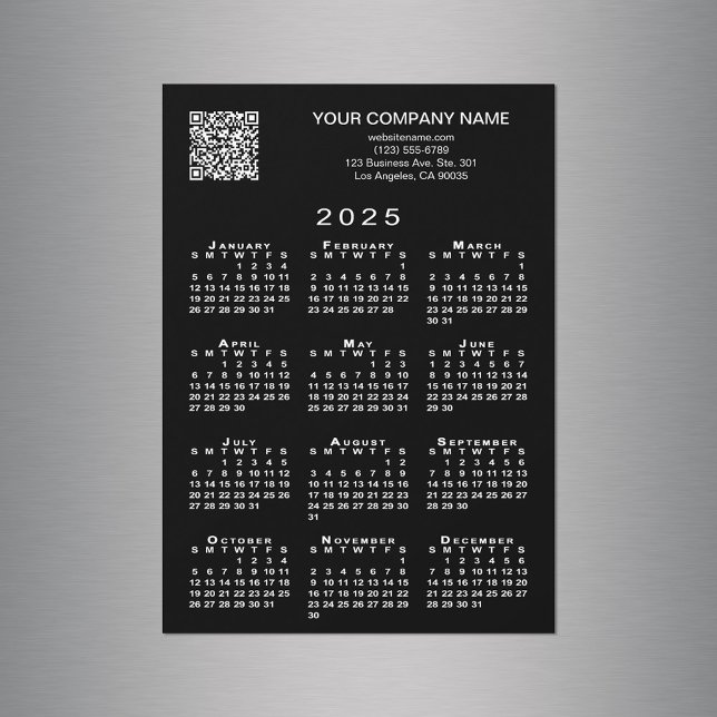 Anpassningsbar Business QR-kod 2025 Calendar Black (Custom Business QR Code 2025 Calendar Black Magnet in situ)