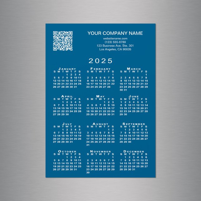 Anpassningsbar Business QR-kod 2025 Calendar Blue  (Custom Business QR Code 2025 Calendar Blue Magnet in situ)