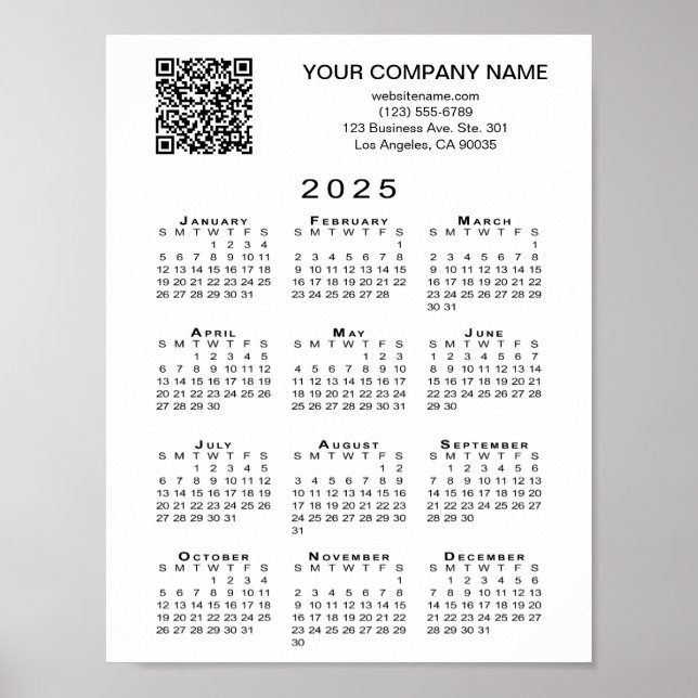 Anpassningsbar Business QR-kod 2025-kalender Poster (Framsidan)