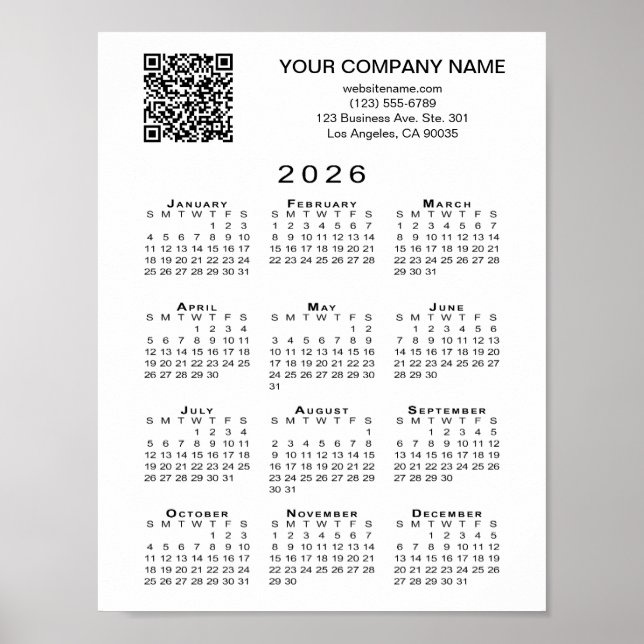 Anpassningsbar Business QR-kod 2026-kalender Poster (Framsidan)