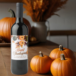 Anpassningsbar Business Thanksgiving Snygg Pumpkin Vinflaska Etikett