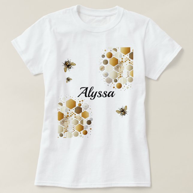 Anpassningsbar Busy Bee på Honeycomb: Hexagons and T Shirt (Design framsida)