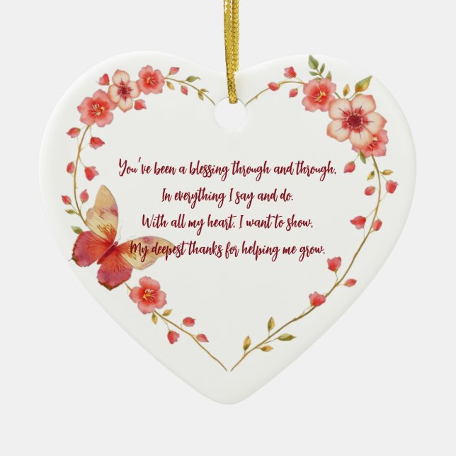 Anpassningsbar Butterflies & Blommigt Heart Mentor Julgransprydnad Keramik (Framsidan)