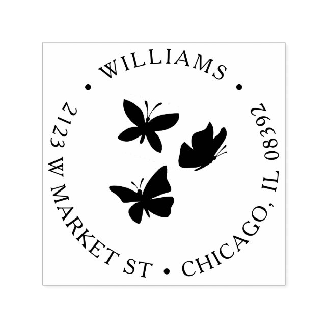 Anpassningsbar Butterflies Round Namn & Returadres Självfärgande Stämpel (Design)