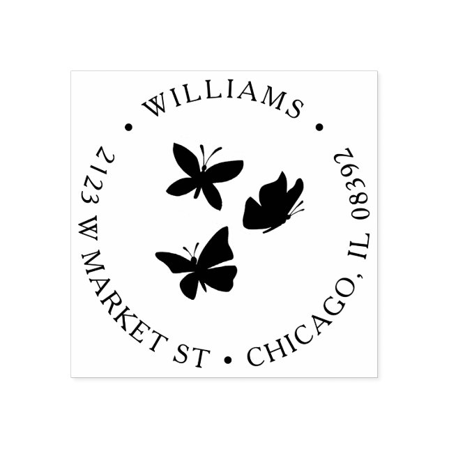 Anpassningsbar Butterflies Round Namn & Returadres Stämpel (Tryck)