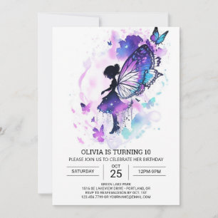 Anpassningsbar Butterfly Fairy Birthday Inbjudningar