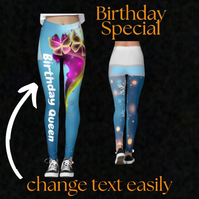 Anpassningsbar Butterfly & Snowflake Birthday Quee Leggings (Skapare uppladdad)
