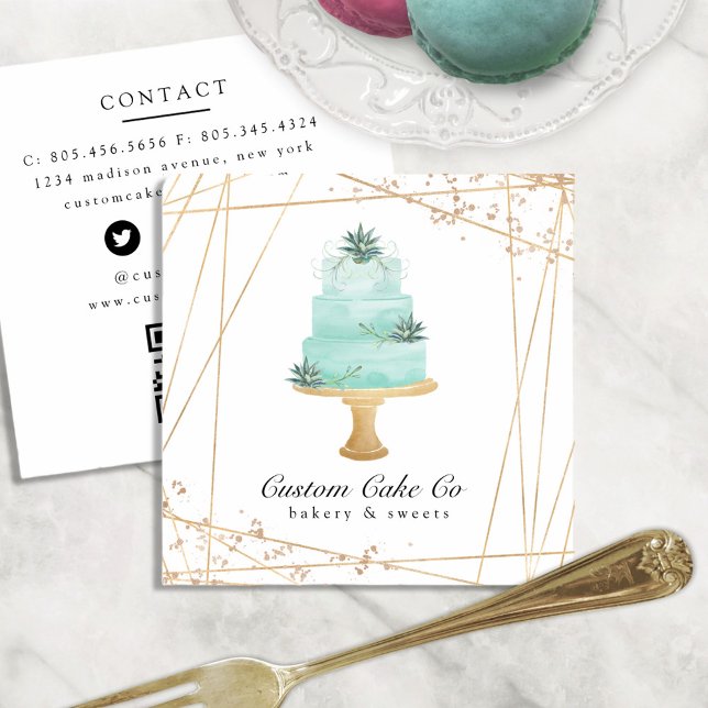 Anpassningsbar Cakes Bakery-Affärskort QR-kod Fyrkantigt Visitkort (Skapare uppladdad)