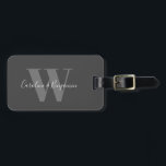 Anpassningsbar Calligraphy Namn Monogrammed Black Bagagebricka<br><div class="desc">Anpassningsbar Calligraphy Namn Monogrammed Black och Grått Luggage Tag</div>