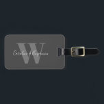 Anpassningsbar Calligraphy Namn Monogrammed Black Bagagebricka<br><div class="desc">Anpassningsbar Calligraphy Namn Monogrammed Black och Grått Luggage Tag</div>