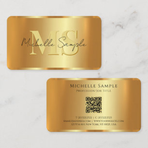 Anpassningsbar Calligraphy Namn QR Code Guld Monog Visitkort