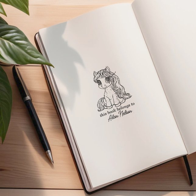 Anpassningsbar Calligraphy Pony Bookplate Stämpel (Skapare uppladdad)