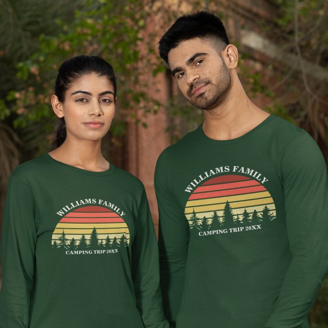 Anpassningsbar Camping Resa Forest Sunset Långärma T Shirt (Skapare uppladdad)