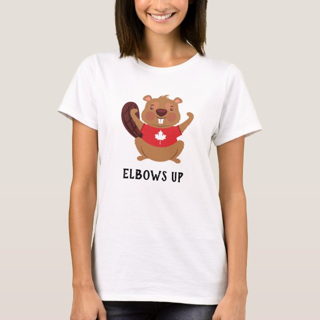 Anpassningsbar Canada Beaver Elbows Up Funny T Shirt (Framsida)