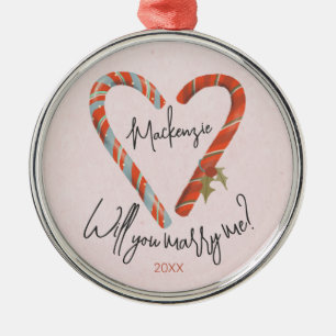 Anpassningsbar Candy cane Heart-julen Förlovning Julgransprydnad Metall