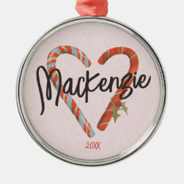 Anpassningsbar Candy cane Heart Namn jul Julgransprydnad Metall