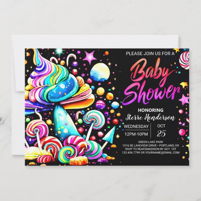 Anpassningsbar Candyland Baby Shower Inbjudningar (Framsida)