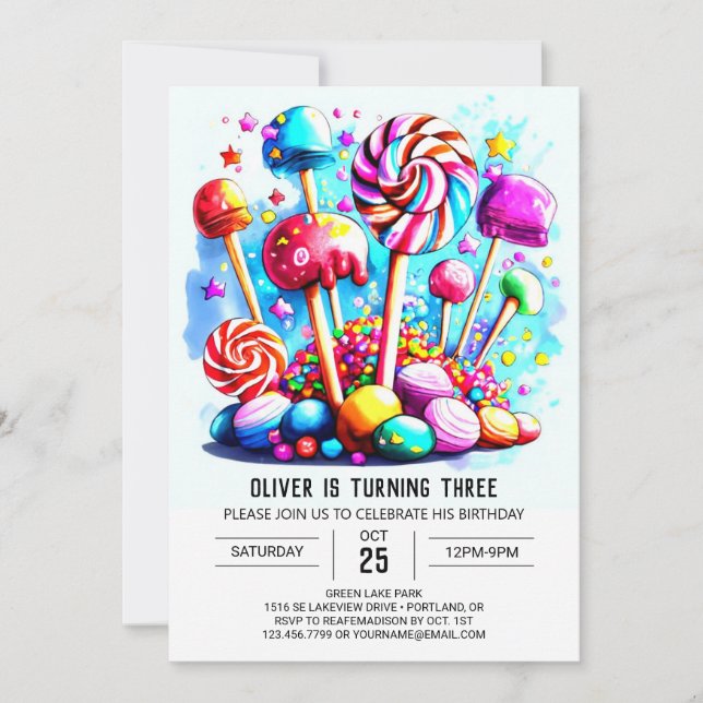 Anpassningsbar Candyland Barns födelsedag Inbjudningar (Framsida)
