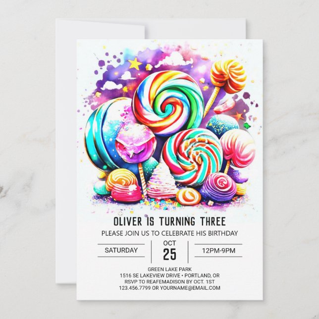 Anpassningsbar Candyland Editable Birthday Inbjudningar (Framsida)