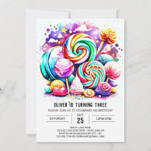 Anpassningsbar Candyland Födelsedagsfirande Inbjudningar