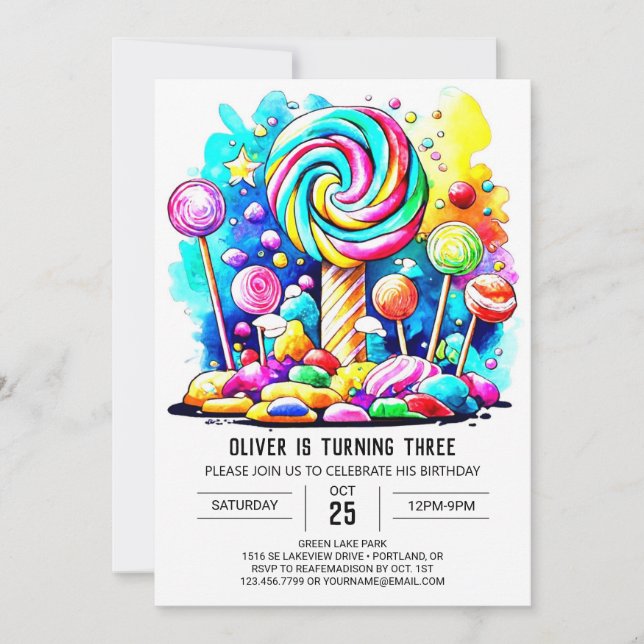 Anpassningsbar Candyland Online Birthday Inbjudningar (Framsida)