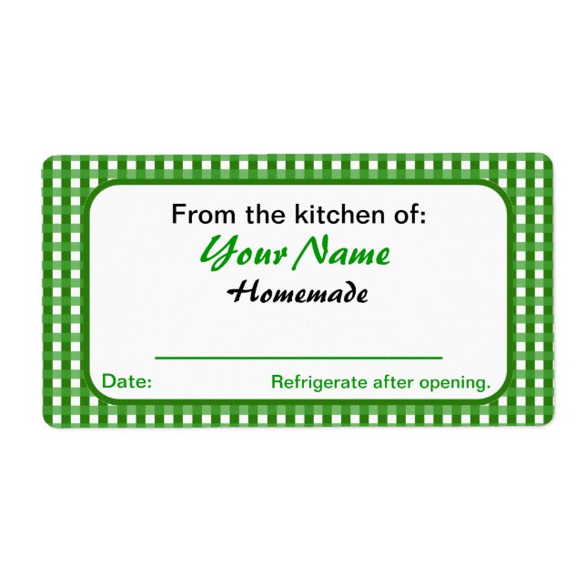 Anpassningsbar Canning Burk etiketter Grönt Checks Fraktsedel (Framsidan)