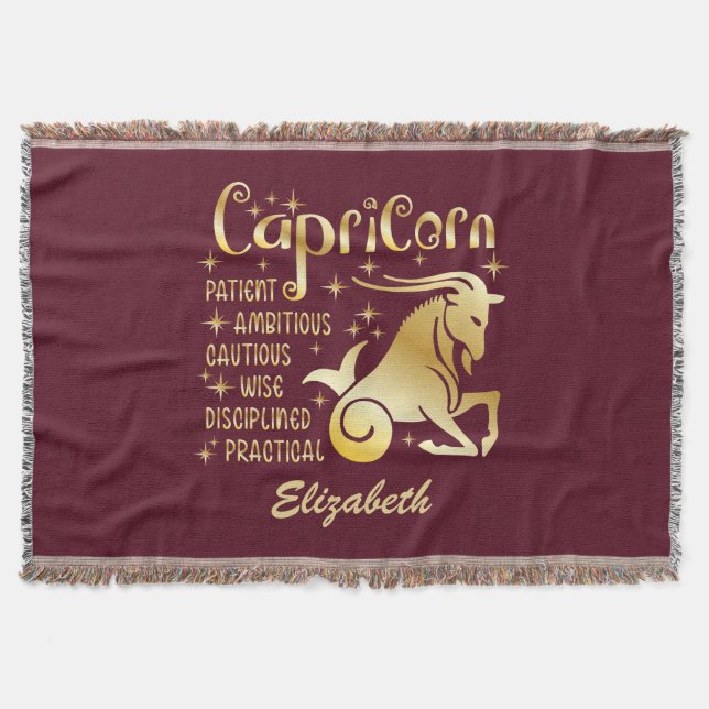 Anpassningsbar Capricorn Zodiac Sign Guld Maroon A Filt (Framsidan)