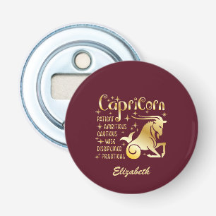 Anpassningsbar Capricorn Zodiac Sign Guld Maroon L Flasköppnare